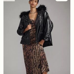 Pilcro Black Faux Fur Trim Leather Jacket